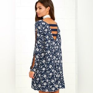 Others Follow Alura Navy Blue Floral Print Swing Dress